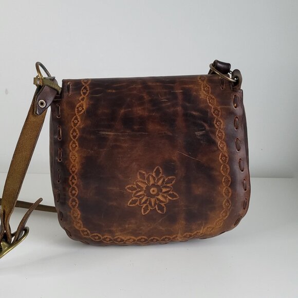 Vintage Hand-Tooled Leather Crossbody Bag + Owl Coin Purse • Boho • Artisan - Picture 6 of 14